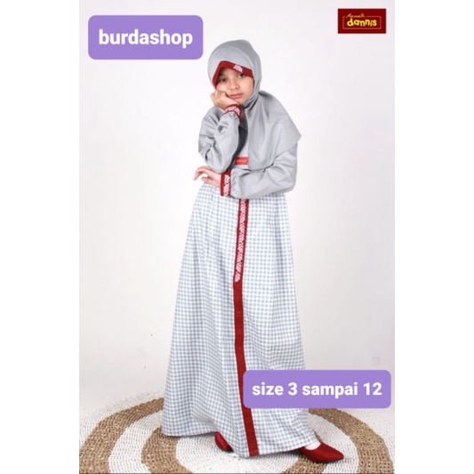 BAJU MUSLIM ANAK DANNIS PEREMPUAN JAPM 0502 GREY SIZE 3,4,5,6,7,8,9,10,11,12  ( BAJU LEBARAN )