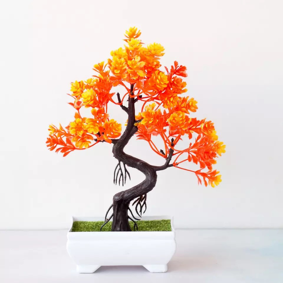 Artificial Flower Pot Bunga Plastik Pot Bunga Hiasan Pohon Buatan Dekorasi Rumah Motif Bonsai Hongyu-Sunset