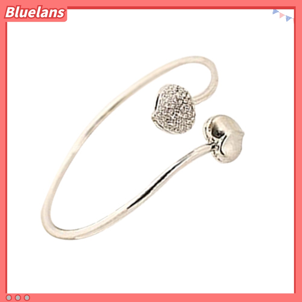 Bluelans Gelang Bangle Open Adjustable Desain Hati Hias Berlian Imitasi Untuk Wanita