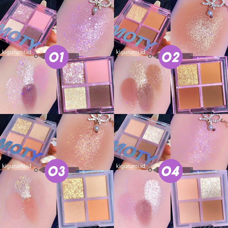 MOTY Eyeshadow 4 Warna Ungu Kombinasi Glitter Tahan Lama XX056