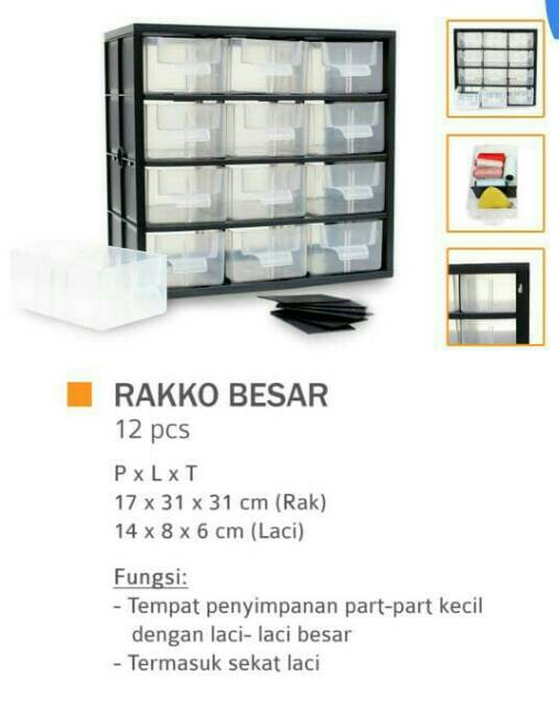 Rako rak komponen elektronik ada 3 varian 12, 24 dan 30 laci