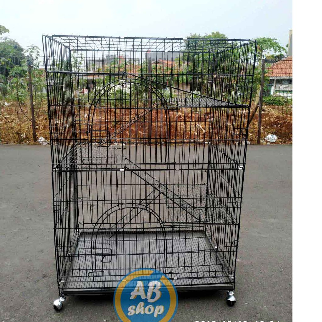 Kandang kucing roda 4 tingkat lipat ukuran XXXL 90x60x135 (Kode : 04S)