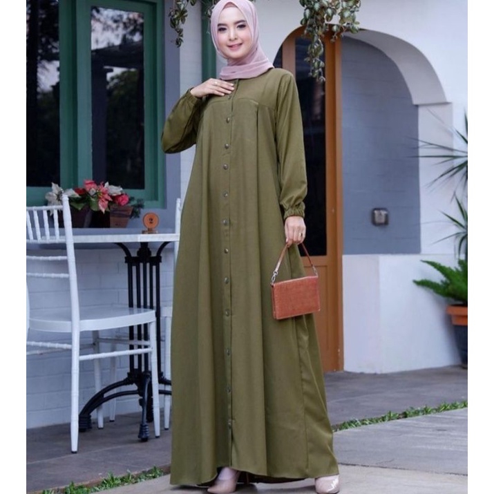 gamis elegan terbaru kancing bahan katun toyobo