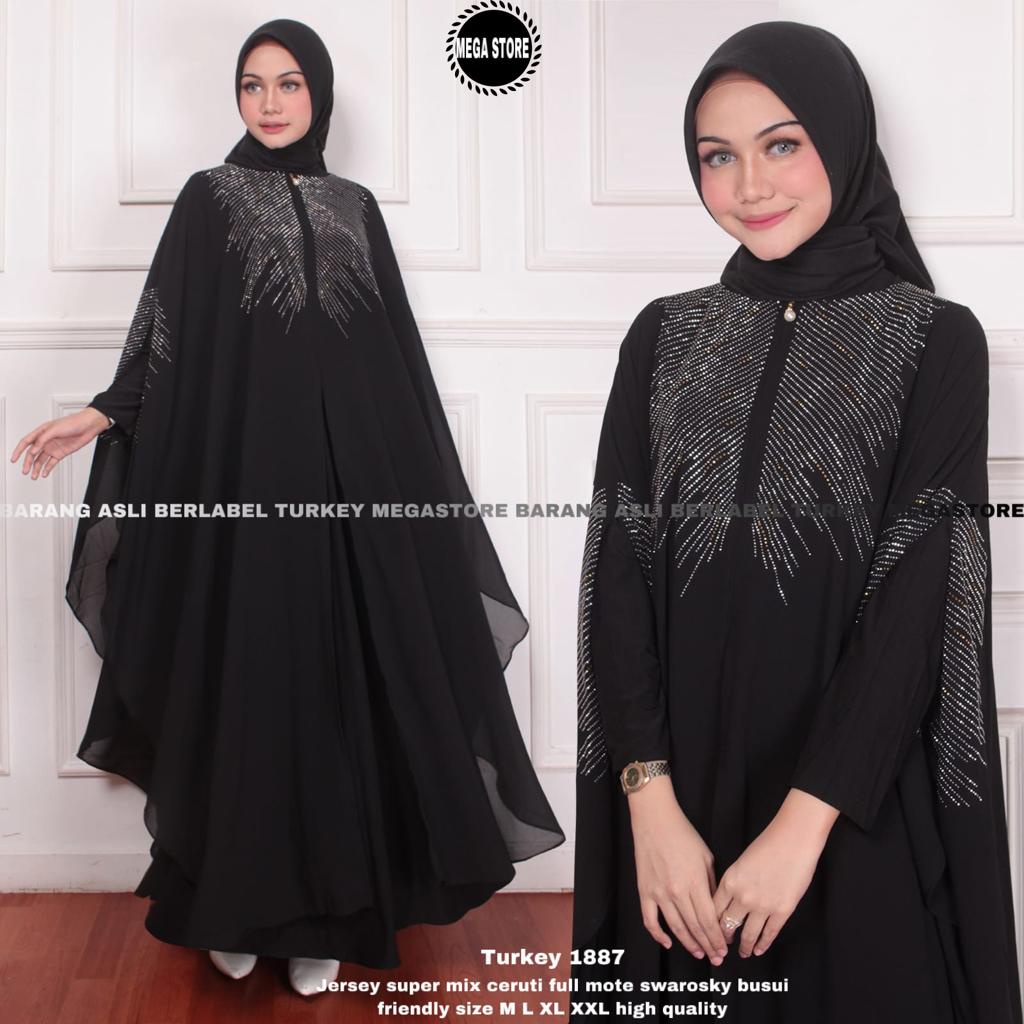 [Bisa COD] [WAJIB TANYAKAN STOK] Abaya Turki Hitam Khas Arab Full Bordir Eksklusif Jersey Super mix 