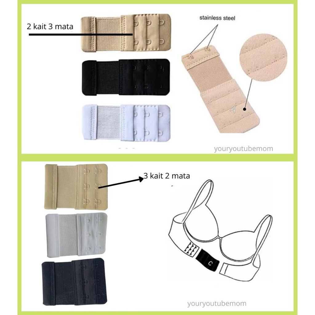 Sambungan Bra 2 atau 3 Kait Melar bra Super Extender Strap Nylon sambungan tali bh Elastis Karet tally Extension Pengait