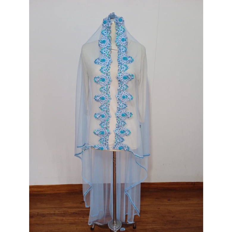 slayer pengantin BORDIR BIRU MUDA kerudung pengantin hijab pengantin elegan | slayer pengantin murah