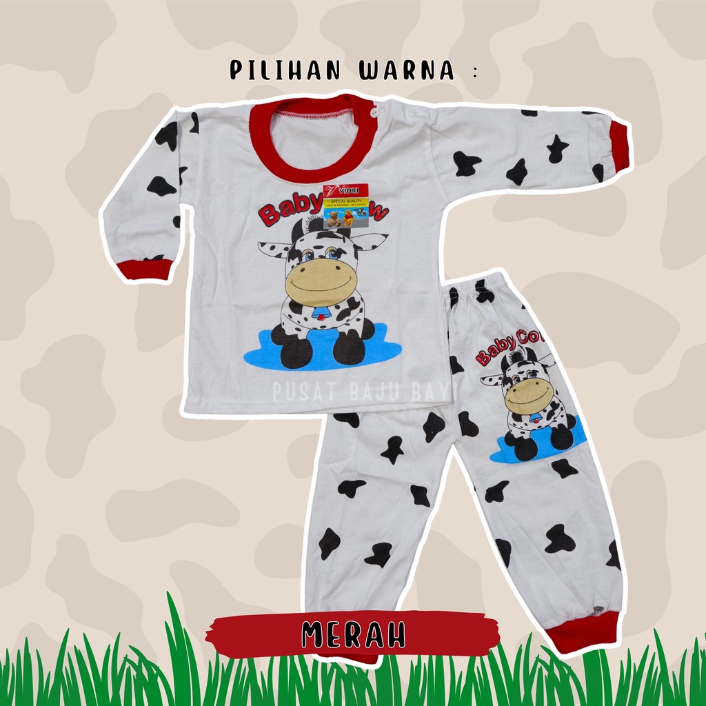 Setelan Baju Bayi Panjang 3 - 12 Bulan merk VIORI motif BABY COW