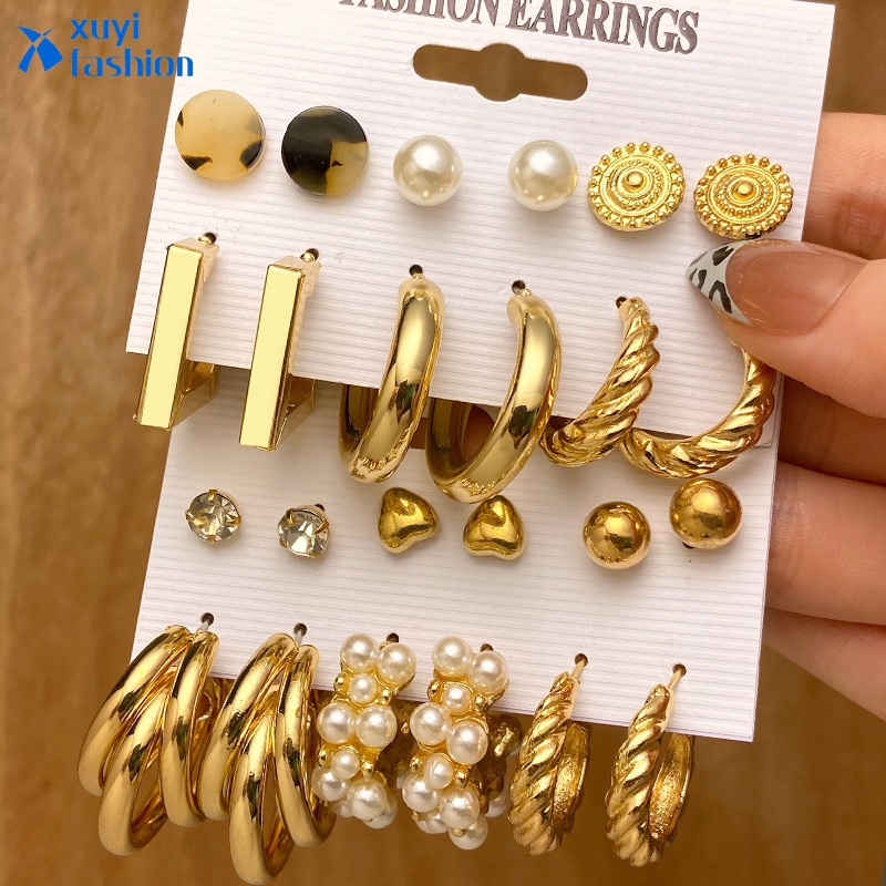 2 Set Anting Hoop Desain Butterfly Snake Drop Aksen Mutiara Bahan Resin Warna Gold Silver Untuk Wanita