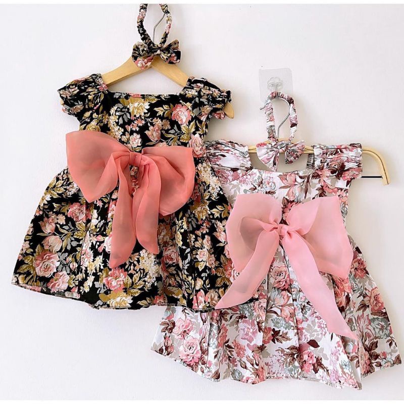 [GET 3IN1] SET DRESS BAYI 0-12 BULAN SET BANDANA SEPATU PITA KACA / SET DRESS BAYI KATUN JEPANG PITA KACA FREE SEPATU BANDANA 0-12 BULAN