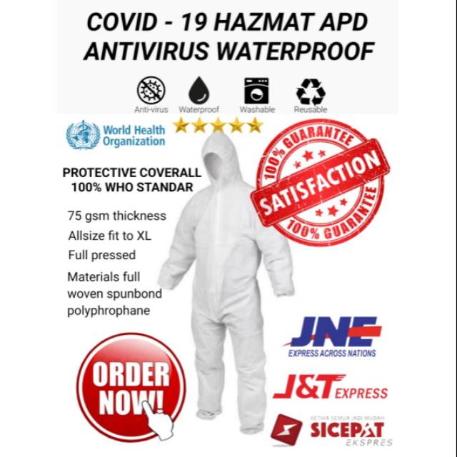 COVID - 19 Hazmat APD / Baju Hazmat Putih | Anti-Virus & Waterproof