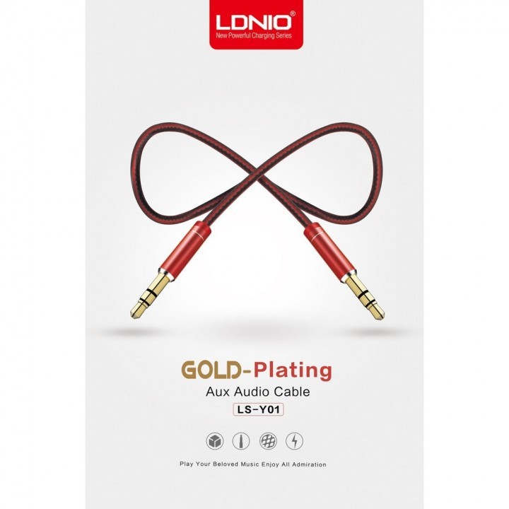 Cable aux audio 3.5mm Ldnio 1 meter male-male stereo gold Ls-y01 y-01 - kabel jack 3.5 m-m 1m