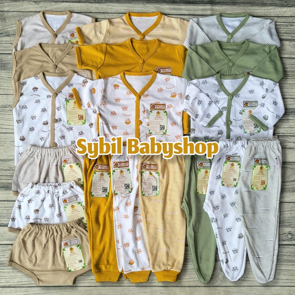 FLUFFY Paket Original Lengkap Baju Bayi (0-3 Bln) Perlengkapan Baru Lahir & Kado Bayi SNI-GORILUX MIX COLOR