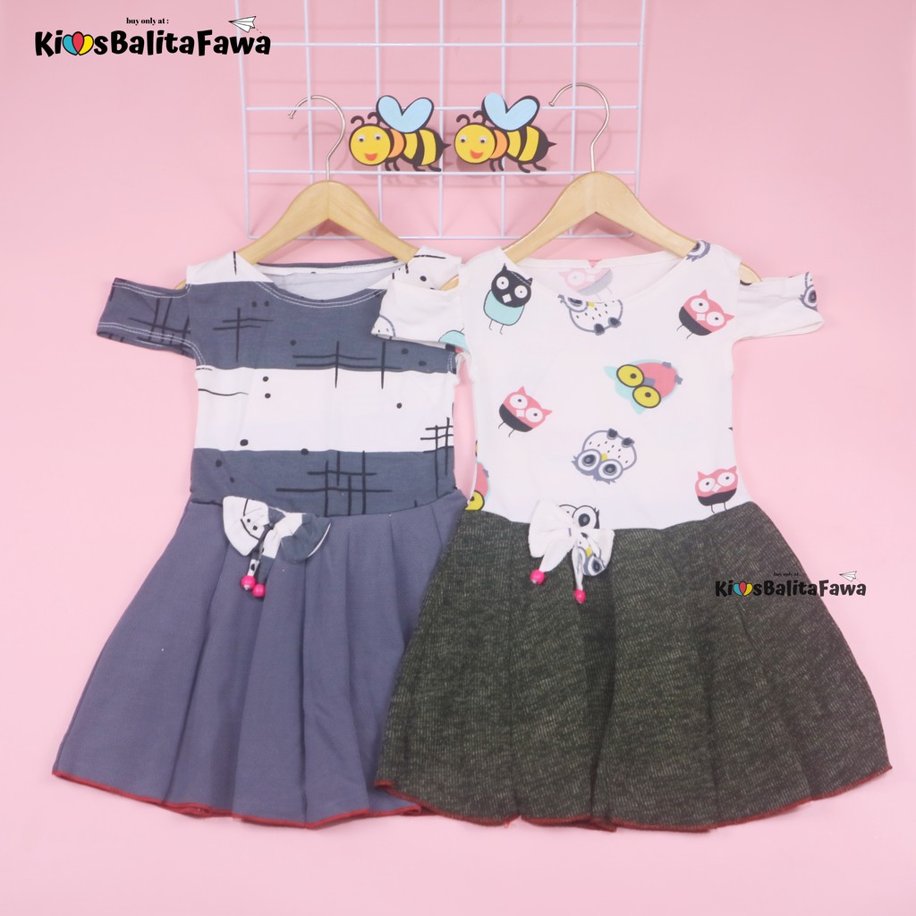 Dress Kanaya uk 1-2 Tahun / Dres Anak Perempuan Motif Lengan Pendek Baju Cewek Model Gaun