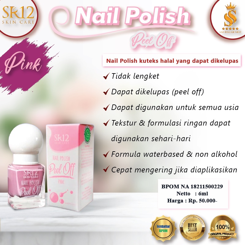 NAIL POLISH PEEL OFF SR12 ORIGINAL / KUTEKS HALAL MUSLIMAH BISA PAKAI SHALAT KUTEK BISA KELUPAS