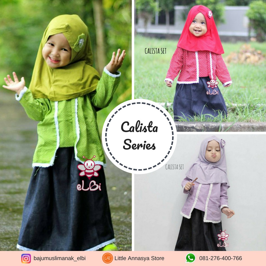 Baju Muslim Anak Perempuan / Baju Muslim Anak ELBI / Kutubaru Anak Calista Set 1-6 Tahun Rayon