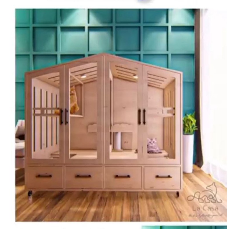 kandang kucing bahan kayu custom mewah