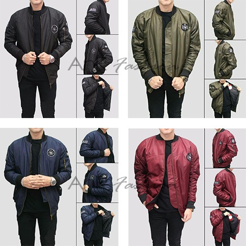 Jaket Pilot Bomber Scoot Logo BSGR Pria/Cowok - Hitam/Biru Navy/Merah Maroon/Hijau Army