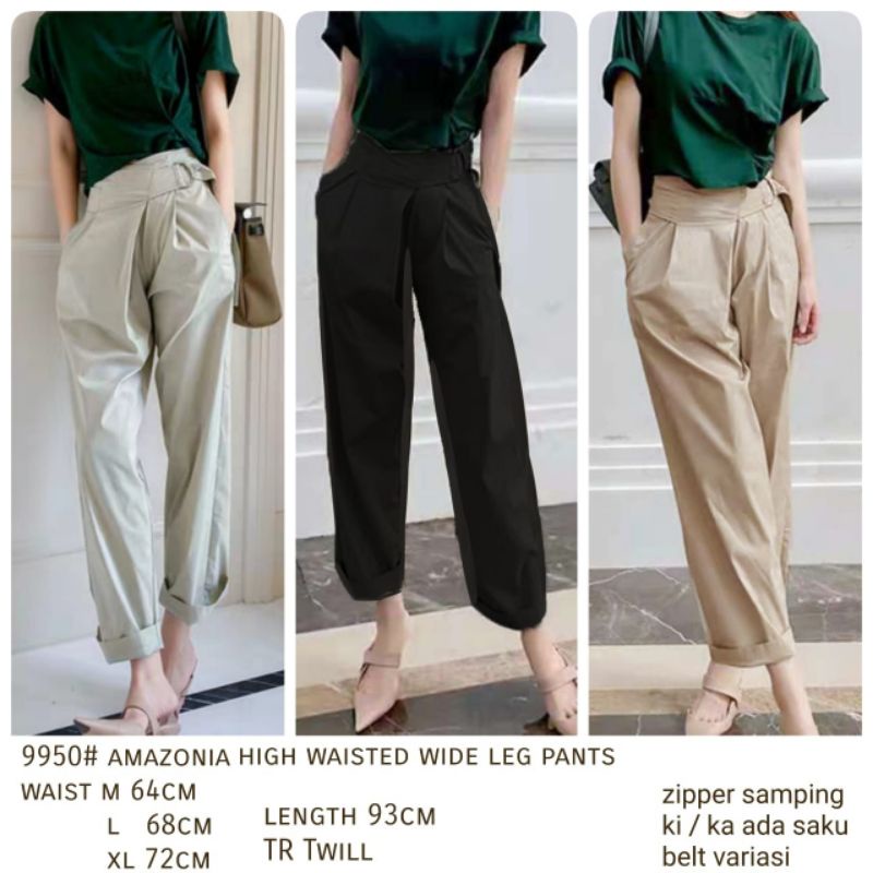 MDLV ~ 9950# Amazonia High Waisted Wide Leg Pants Celana Panjang Cewek Celana kulot Fashion Import