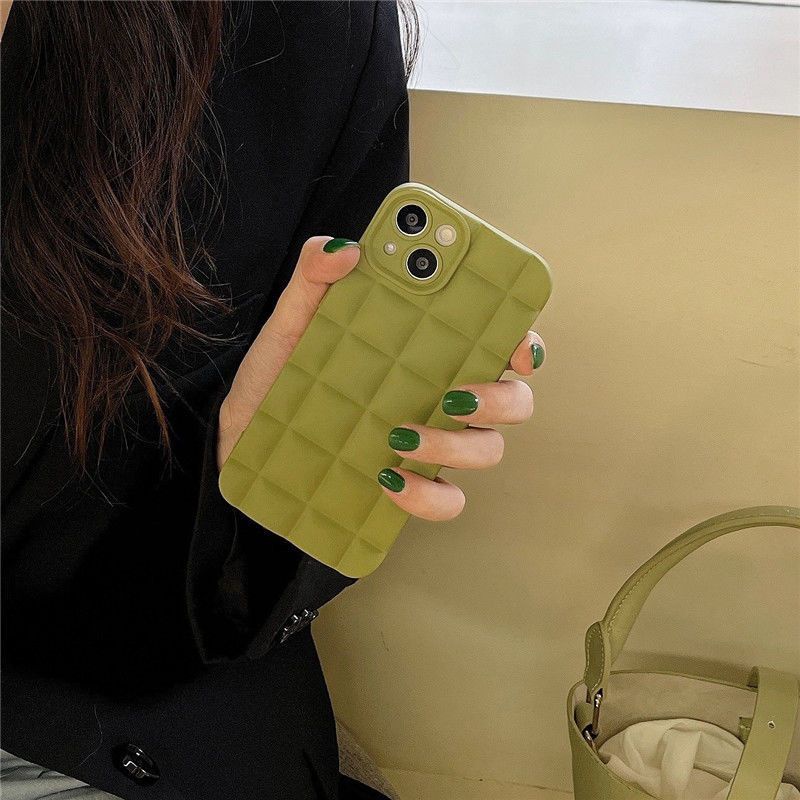 Case Desain Waffle Warna Hijau Olive Untuk iPhone 12 13 14 11 Pro Max X Xs Max Xr ejhg