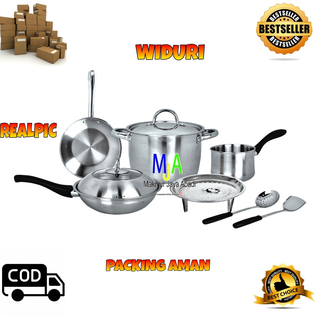 (BISA COD) PROMO Panci Set Golden Flying Fish Cookware Set Widuri 9pcs STAINLESS STEEL Premium