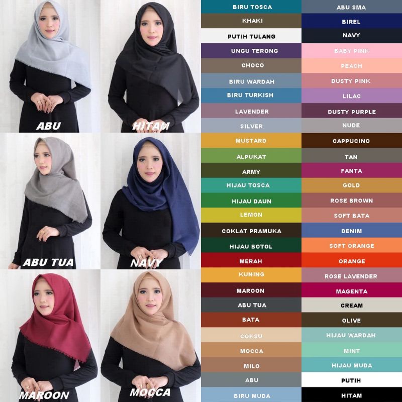 Jilbab segiempat saudia rawis part 1 merah cabe bata peach fanta hitam navy kunyit maroon tosca turk
