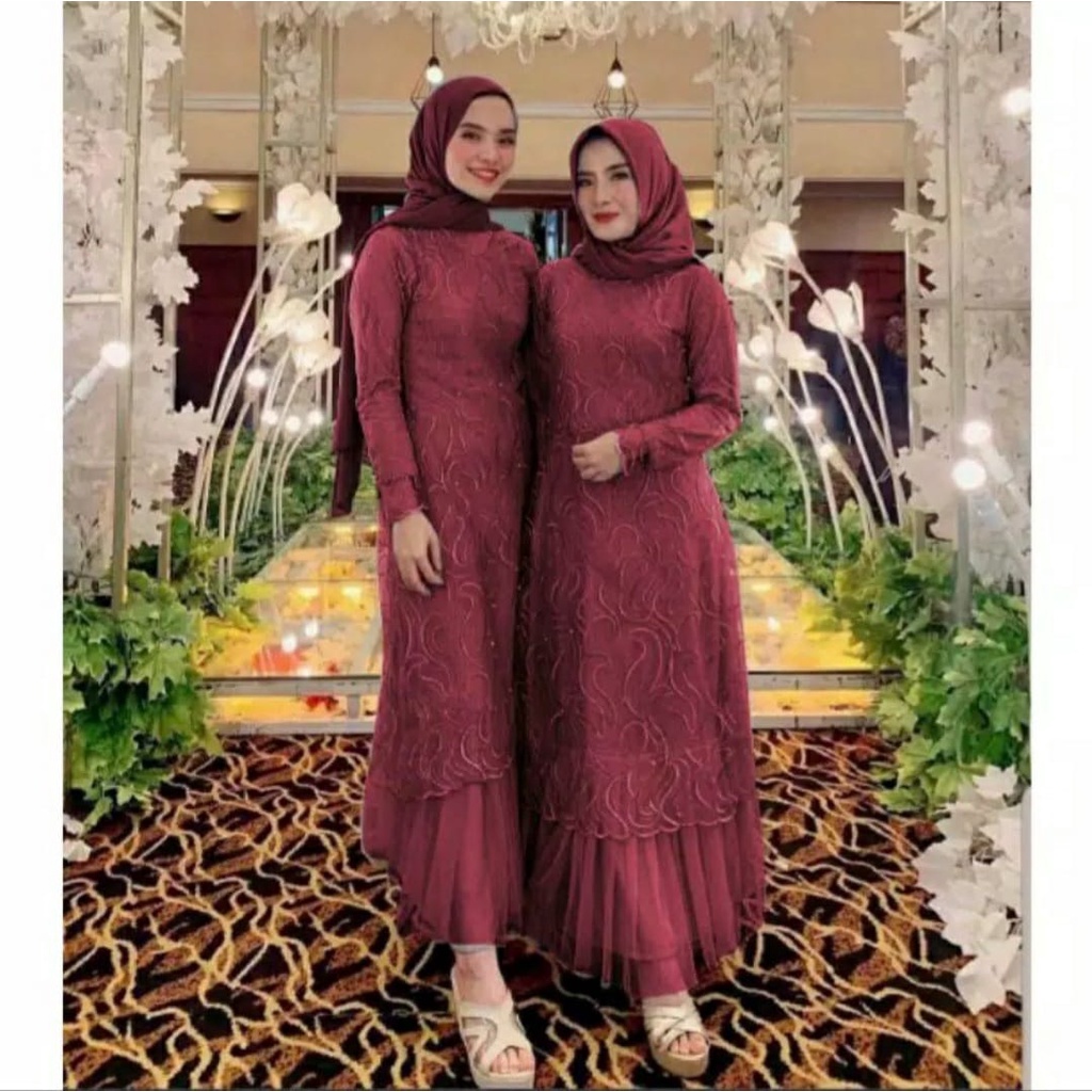 Dress Maxi GERALDIN Tile Mutiara Size L -  XL/ Fashion Muslimah Lengan Panjang