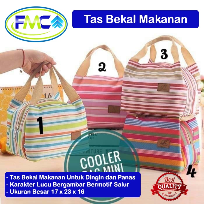 Tas Bekal Makanan Anak Dewasa Lunch Bag Besar Tahan Panas Motif Unik Salur Murah Kotak Tempat Penyimpanan Peralatan Makan Coller Bag