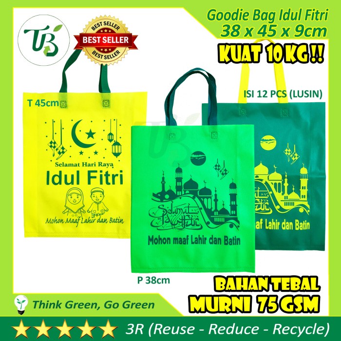 

NEW Goodie Bag Tas Spunbond Idul Fitri Lebaran bukan paper bag paperbag - Kuning, L