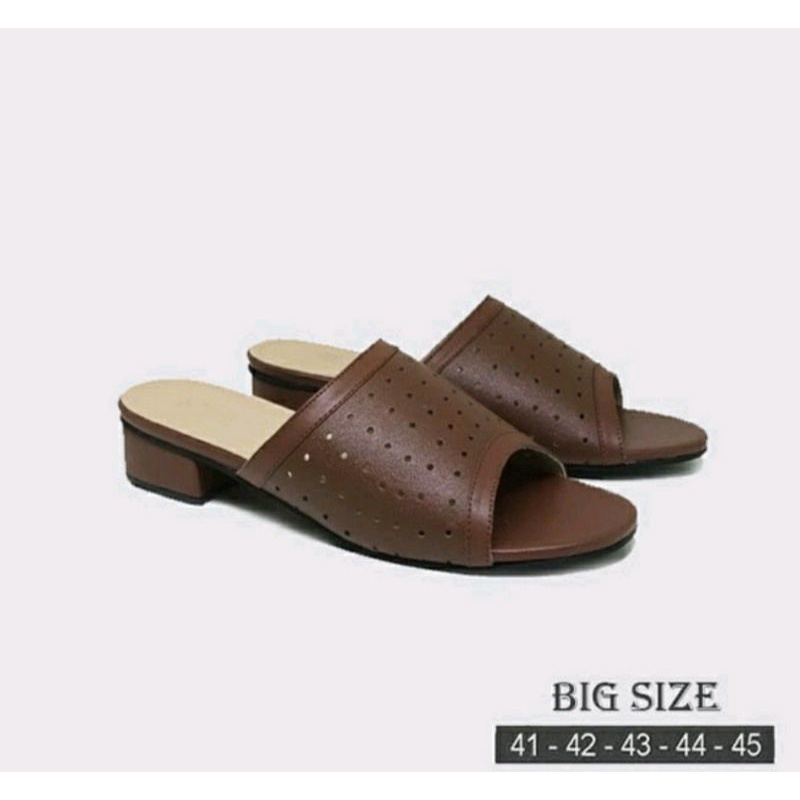 Sendal Pesta Wanita Big Size 41-45 Slop Ibu2 Pengajian kulit Size JUMBO Kasual Ukuran Besar Coffe, 42