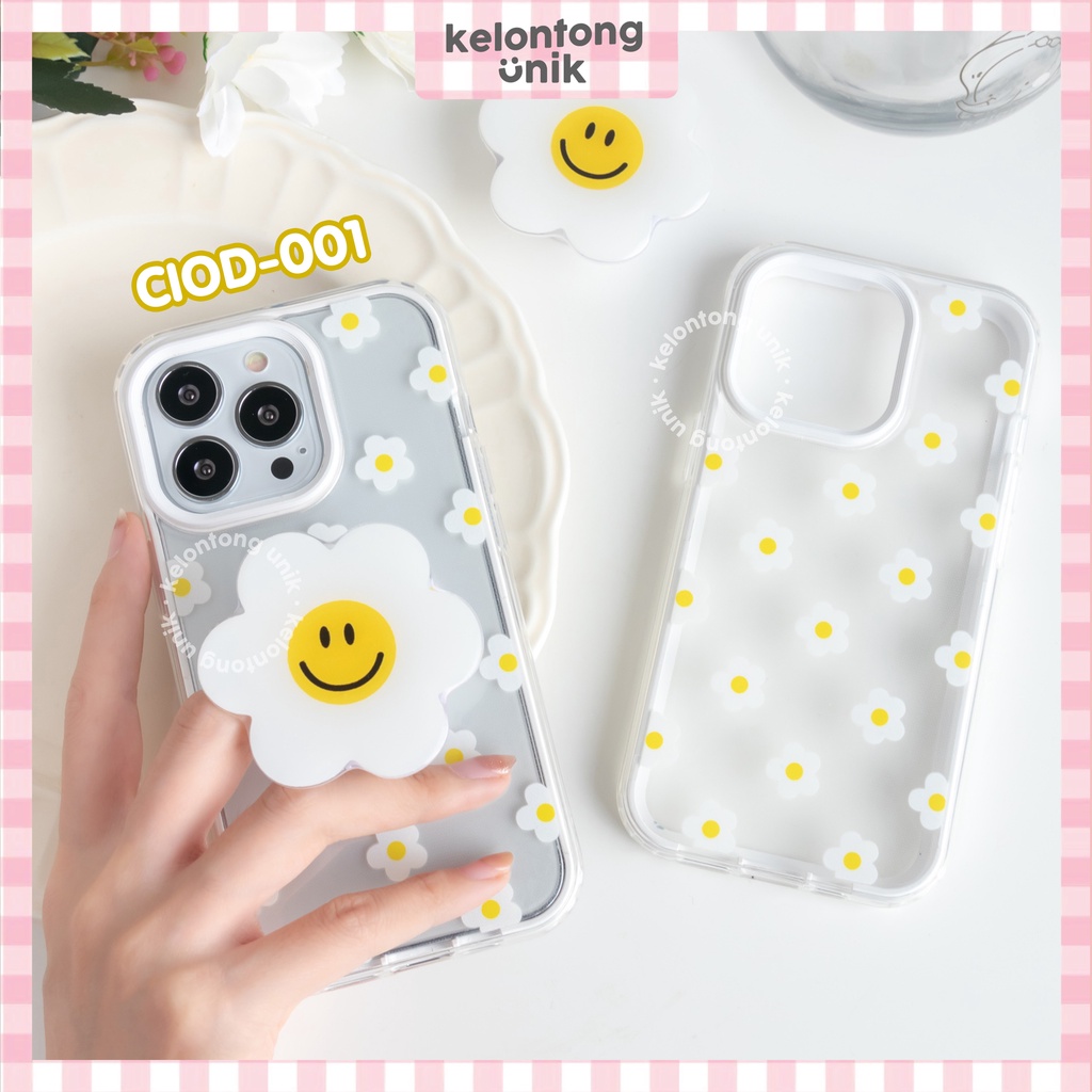 For iPhone - 2 in 1 Daisy Shockproof Case + Griptok/ Flower Case