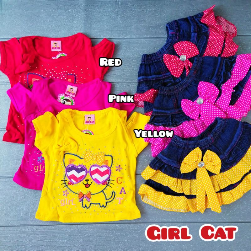 COD Setelan Red Kid  rok dan celana jeans Nourick usia 3-12 anak perempuan / girl / cewek / murahuc