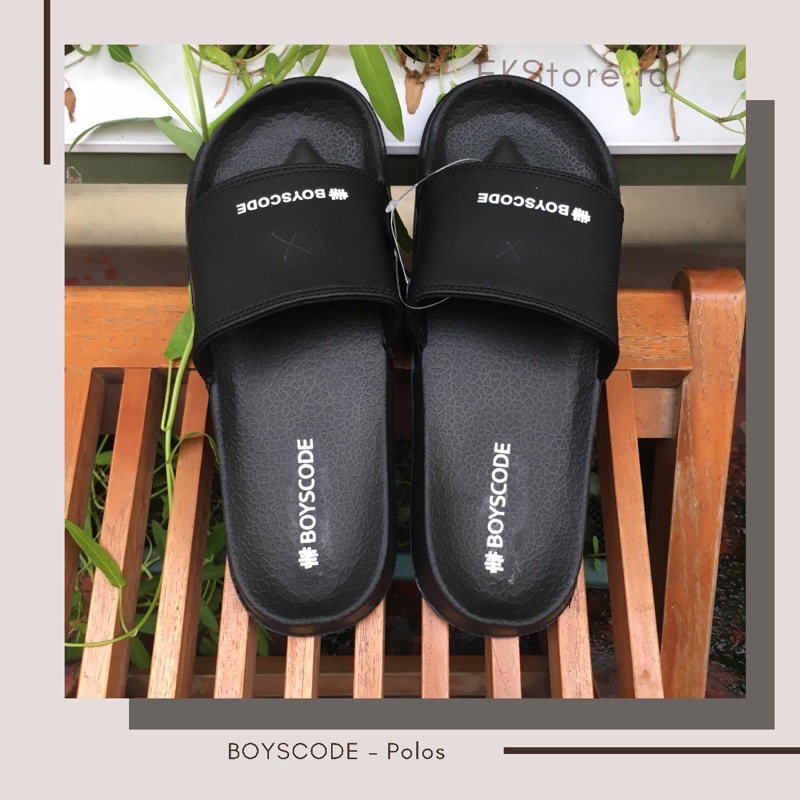 Sandal Slop Pria Wanita BOYSCODE POLOS / Sendal Flip Flop Vans Murah Berkualitas type 3 hitam