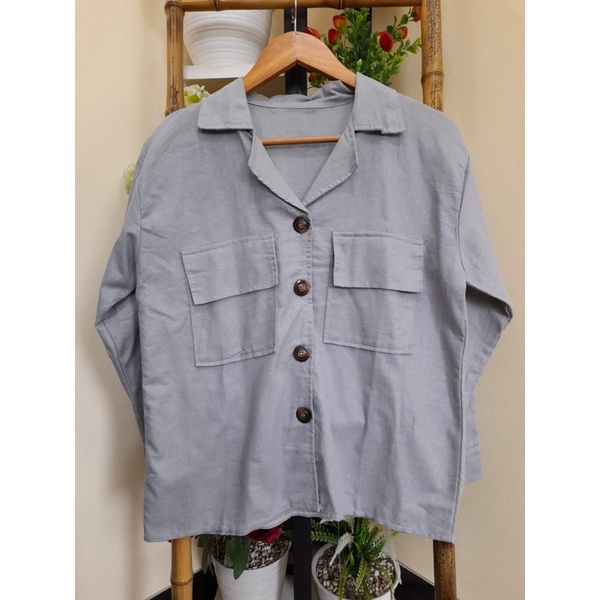 L-N LANORI KEMEJA LINEN KANCING BUTON PREMIUM WANITA - KEMEJA WANITA-SILVER