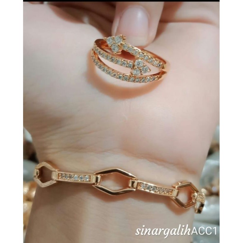 perhiasan xuping mewah gelang cincin lapis mas 24 karat