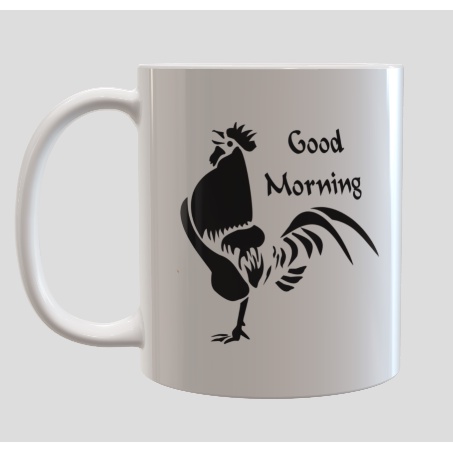 Mug Black Rooster Crowing the Good Morning Alarm