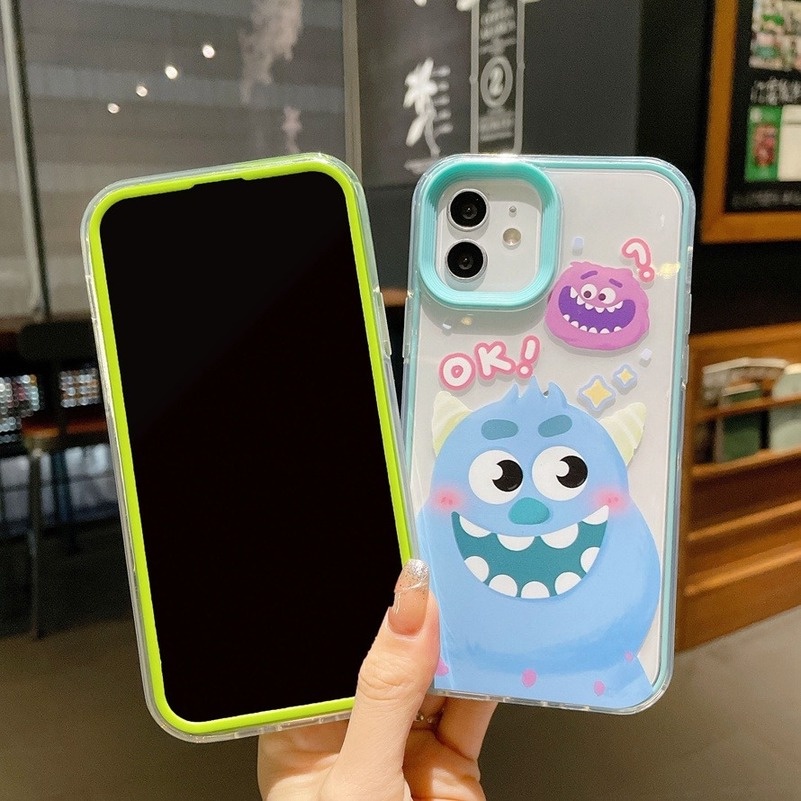 3 In 1 Soft Case Silikon Transparan Anti Jatuh Motif Monster Untuk iPhone 13 12 11 Pro Max XS Max XR X XS 8 7 Plus SE 2020