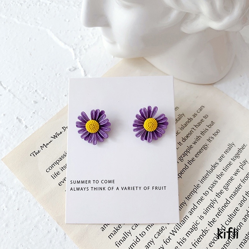 2Pcs Anting,Bunga Daisy Ungu Yang Indah,Hadiah Aksesoris Fashion,Anak Perempuan