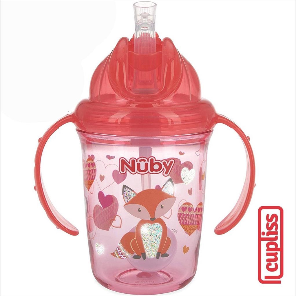NUBY 126319 240 ml Tritan Flip it Glitter Pink Fox Botol