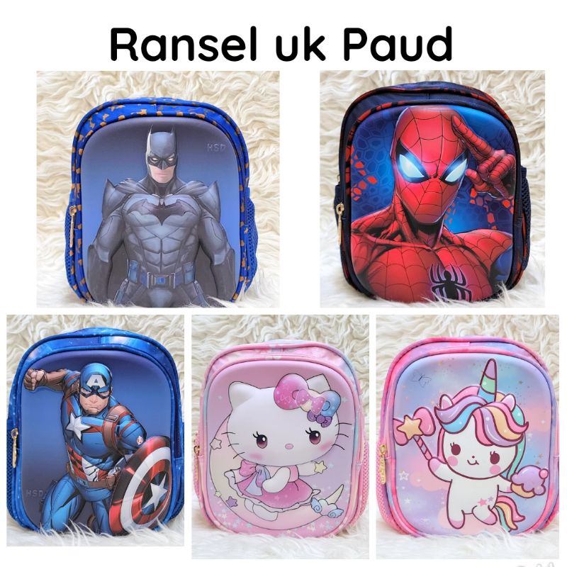TAS RANSEL HSD ANAK SEKOLAH UK PAUD MOTIF SPIDEMAN UNICORN CAPTEN AMERICA