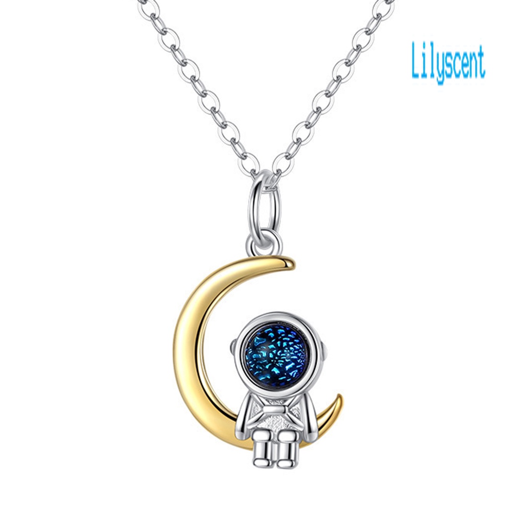 Kalung Klavikula Desain Bulan Bintang Astronot Bahan Batu Glaze Untuk Pasangan