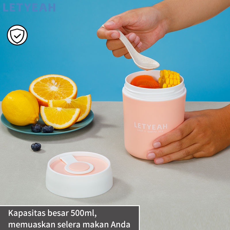 letyeah Cangkir sup anti tumpah 500ml dengan sendok / cangkir sup mpasi tahan panas