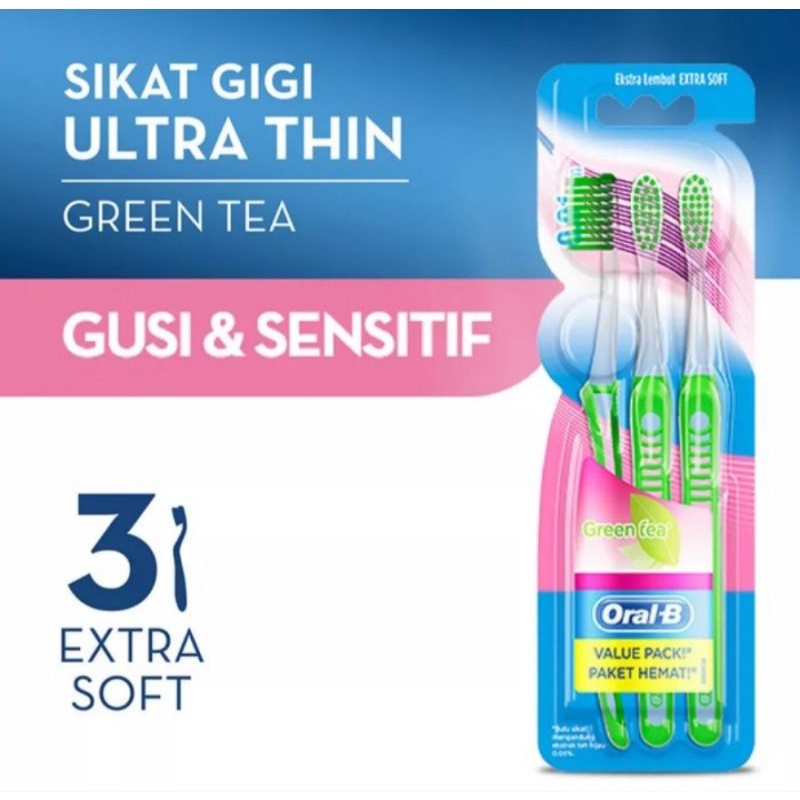 Sikat Gigi Oral B Ultra Thin GREEN TEA 1pak isi 3pcs