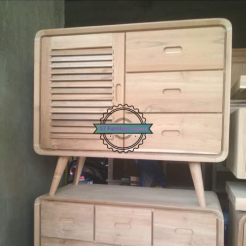 Bufet hias model retro - Lemari laci kecil simpel kayu jati mentahan