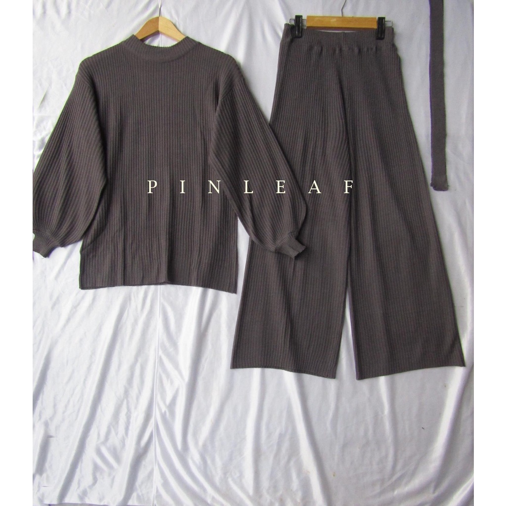 ONE SET-SETCEL KULOT + SWEATER BALON KNIT-SCBLN-Abu tua
