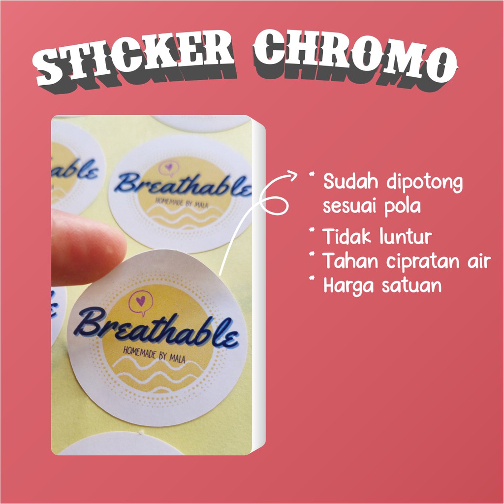 

[A3] ANTI LUNTUR# STICKER LABEL KEMASAN CHROMO UNTUK MAKANAN, KUE, KATERING BEBAS BENTUK CUSTOM