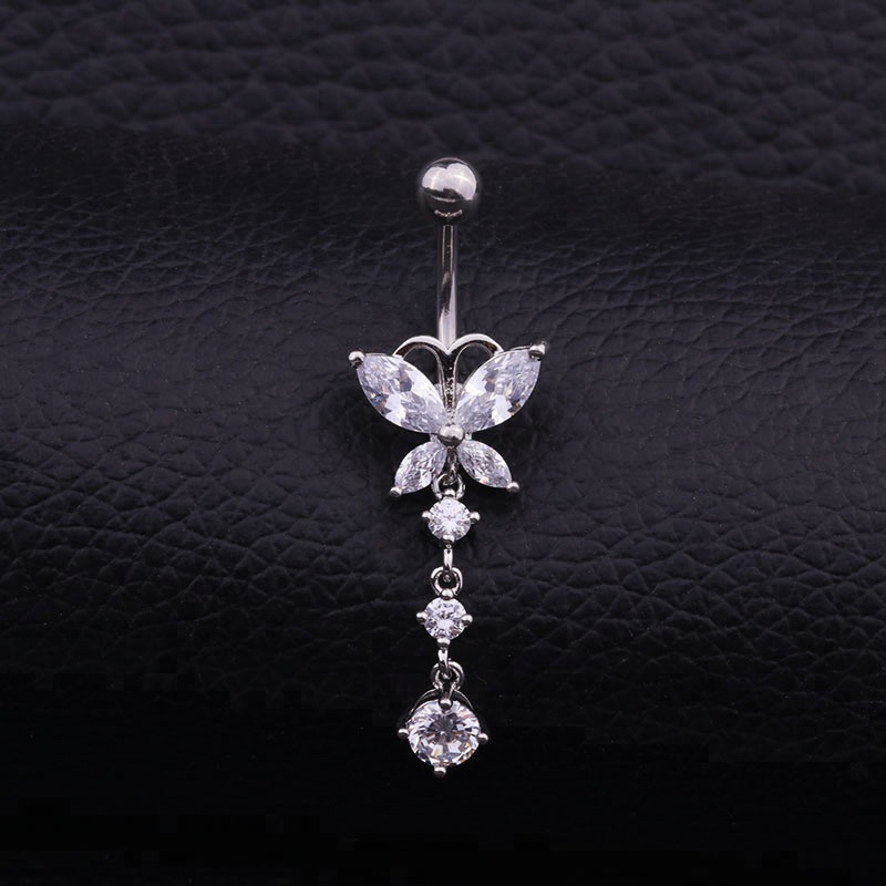 Butterfly Anting Tindik Perut / Pusar Stainless Steel Model Kupu-Kupu Dengan Kristal Zircon Untuk Wanita