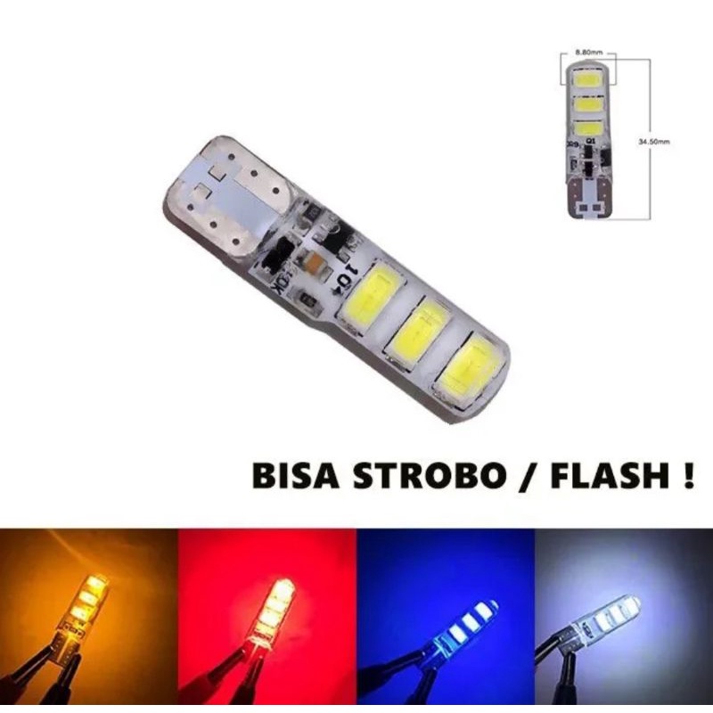 Sen colok jelly T10 6led flash lampu sein colok jelly kedip 6mata T10 harga sepasang 2pcs