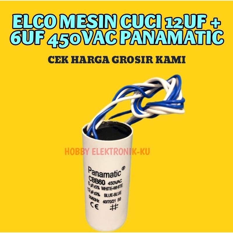 CAPASITOR ELCO MESIN CUCI 12UF 6UF 450VAC PANAMATIC