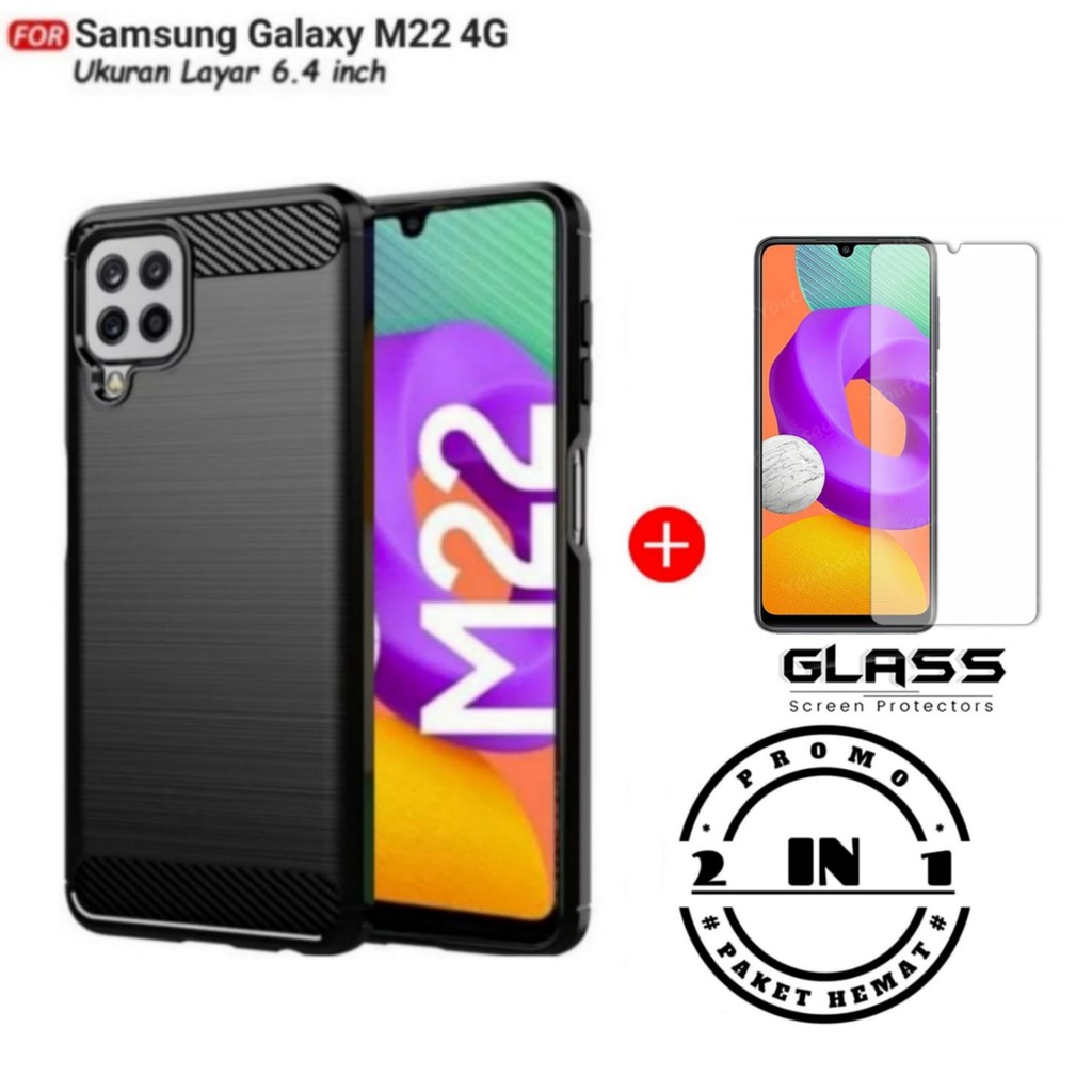 Case SAMSUNG GALAXY M22 Soft Case  Ipaky Carbon Casing Handphone FREE Tempered Glass layar Clear Handphone