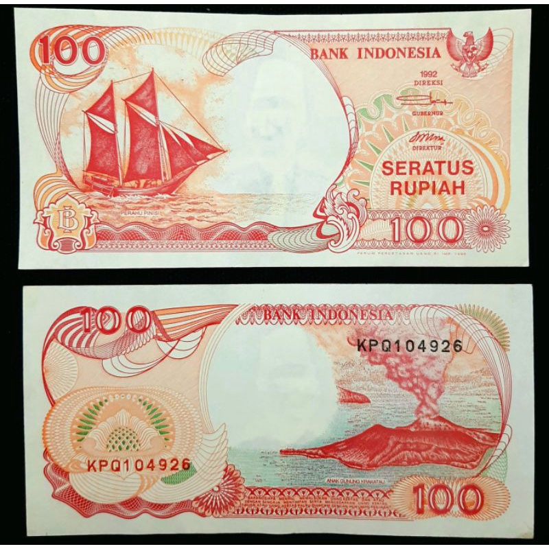 Uang kuno 100 rupiah 1992 perahu pinisi